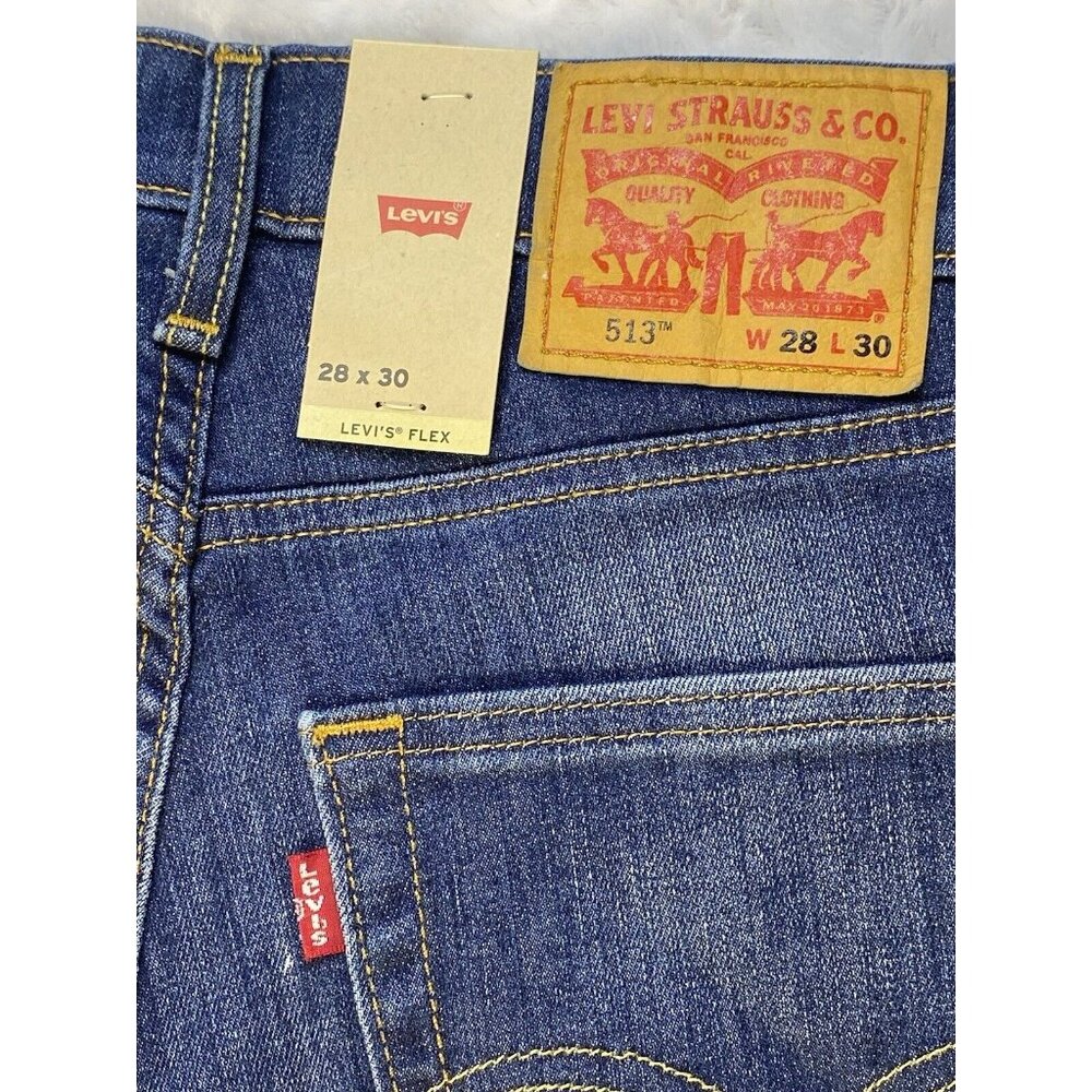 Levi's 513 28 X 30 Slim Straight Men's Jeans Dark Acid Distressed Flex Stretch - Picture 8 of 11
